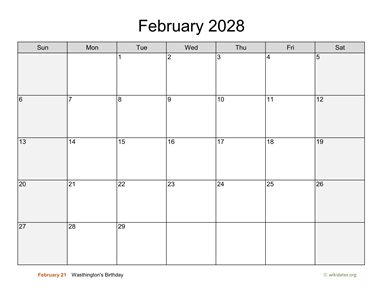 February 2028 Calendar with Weekend Shaded