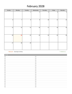 February 2028 Calendar with To-Do List
