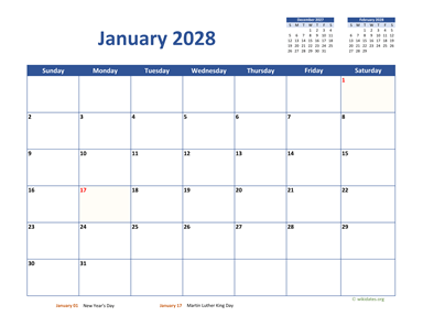 January 2028 Calendar Classic