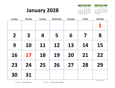 January 2028 Calendar with Extra-large Dates
