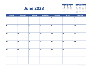 June 2028 Calendar Classic