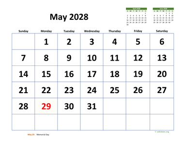 May 2028 Calendar with Extra-large Dates