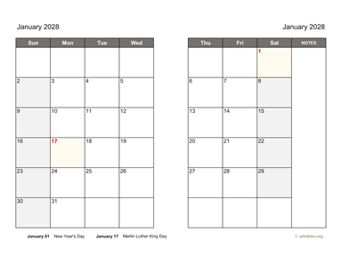 Monthly 2028 Calendar on two pages