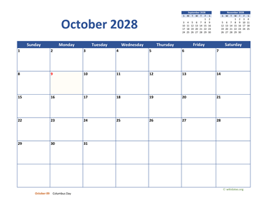October 2028 Calendar Classic