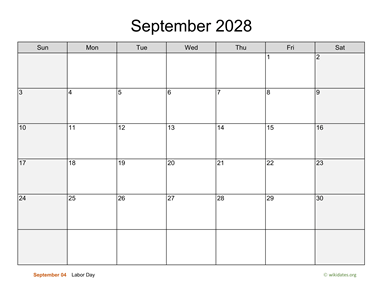 September 2028 Calendar with Weekend Shaded