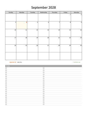 September 2028 Calendar with To-Do List