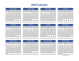2029 Calendar in PDF