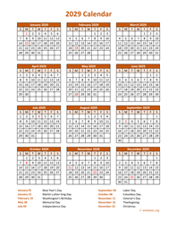 Calendar 2029 Vertical