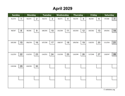 April 2029 Calendar with Day Numbers