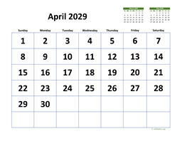 April 2029 Calendar with Extra-large Dates