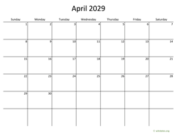 April 2029 Calendar with Bigger boxes