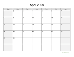 April 2029 Calendar with Weekend Shaded