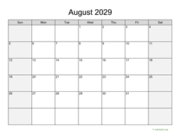 August 2029 Calendar with Weekend Shaded