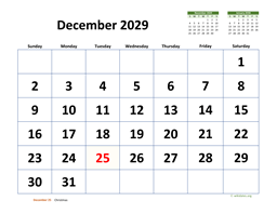 December 2029 Calendar with Extra-large Dates