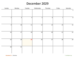 December 2029 Calendar with Bigger boxes