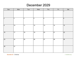 December 2029 Calendar with Weekend Shaded