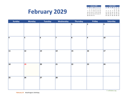 February 2029 Calendar Classic