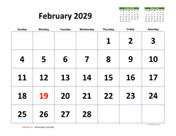 February 2029 Calendar with Extra-large Dates