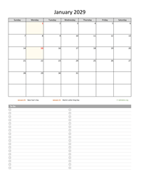 January 2029 Calendar with To-Do List