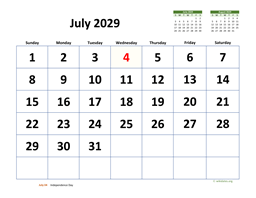 July 2029 Calendar with Extra-large Dates