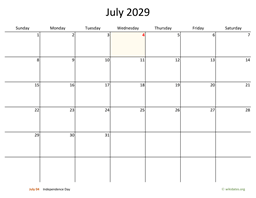 July 2029 Calendar with Bigger boxes