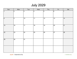 July 2029 Calendar with Weekend Shaded