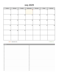 July 2029 Calendar with To-Do List