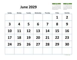 June 2029 Calendar with Extra-large Dates