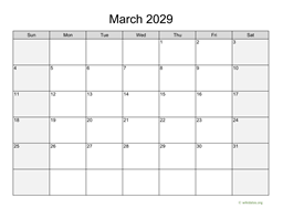 March 2029 Calendar with Weekend Shaded