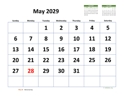 May 2029 Calendar with Extra-large Dates