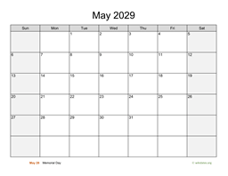 May 2029 Calendar with Weekend Shaded