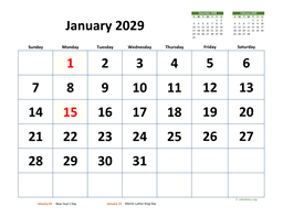 Monthly 2029 Calendar with Extra-large Dates