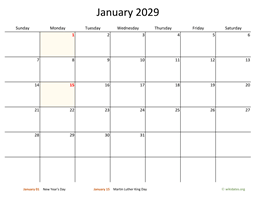 Monthly 2029 Calendar with Bigger boxes