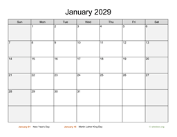 Monthly 2029 Calendar with Weekend Shaded