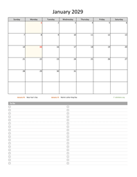 Monthly 2029 Calendar with To-Do List