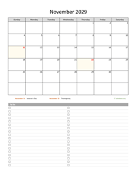 November 2029 Calendar with To-Do List