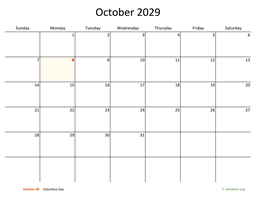 October 2029 Calendar with Bigger boxes