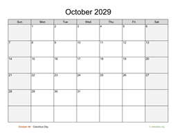 October 2029 Calendar with Weekend Shaded