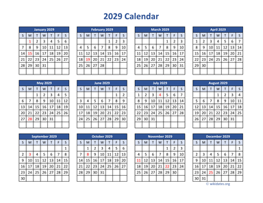 2029 Calendar in PDF