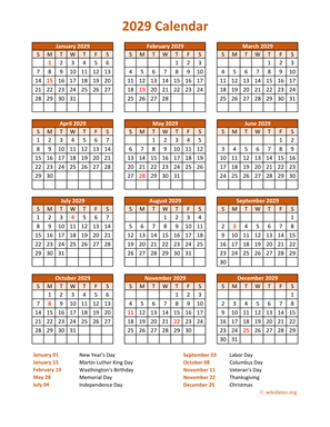 Calendar 2029 Vertical