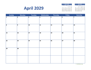 April 2029 Calendar Classic