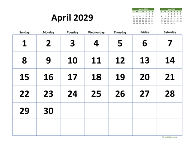 April 2029 Calendar with Extra-large Dates