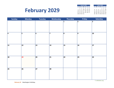 February 2029 Calendar Classic