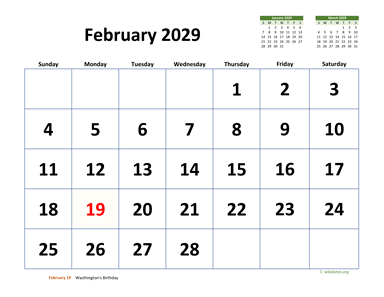 February 2029 Calendar with Extra-large Dates