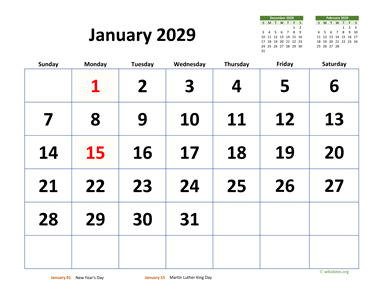 January 2029 Calendar with Extra-large Dates