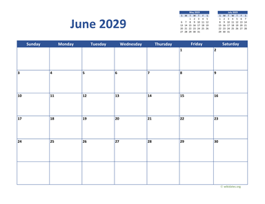 June 2029 Calendar Classic