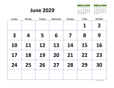 June 2029 Calendar with Extra-large Dates