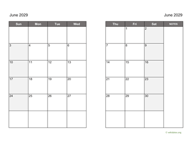 June 2029 Calendar on two pages
