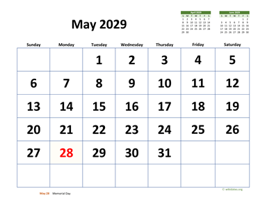 May 2029 Calendar with Extra-large Dates