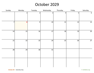 October 2029 Calendar with Bigger boxes